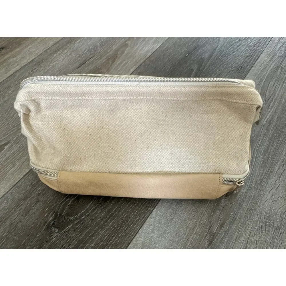 BEIS The Dopp Kit Cosmetic Travel Toiletry Makeup Bag Canvas Faux Leather Cream